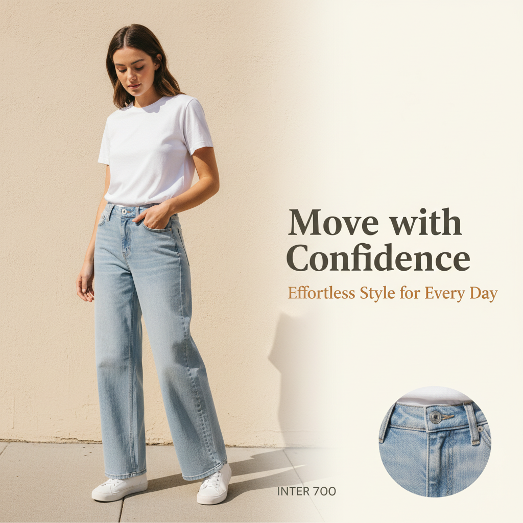 Mid-Low Rise Baggy Wide Leg Jeans for Women | Distressed Stretch Denim