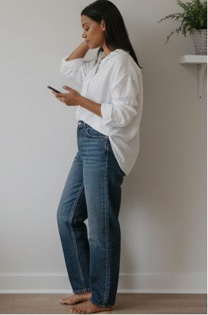 Mid-Low Rise Baggy Wide Leg Jeans for Women | Distressed Stretch Denim